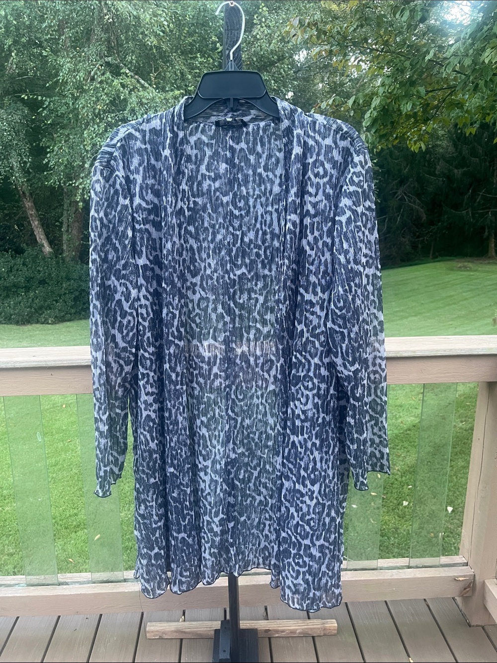 Slim Factor by Investments Sheer Animal Print Open Duster - Black & White
